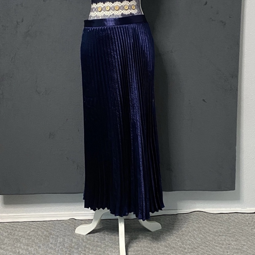 Express Accordion Midi Skirt Womens XL Blue Satin Timeless Romantic Coquette